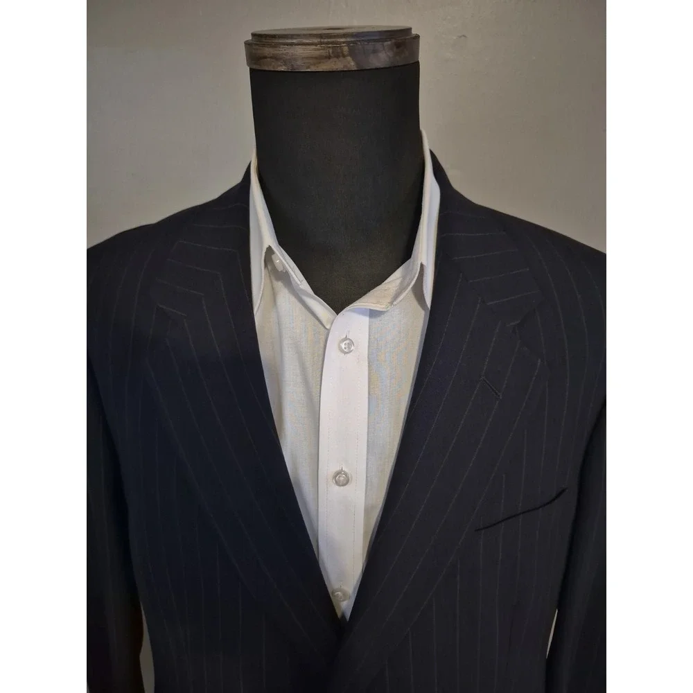 Brooks Brothers Mens Sport Coat 41L Midnight Blue Pinstripe Wool 2 Button Blazer